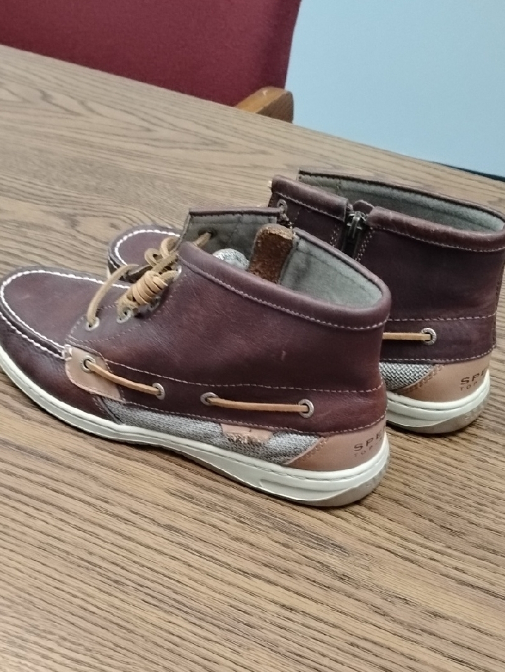 Sperry Top-Sider Hi-Top Brown Leather Casual Moc Toe Boat Shoes w/Zip, Sz 10 - Picture 6 of 11